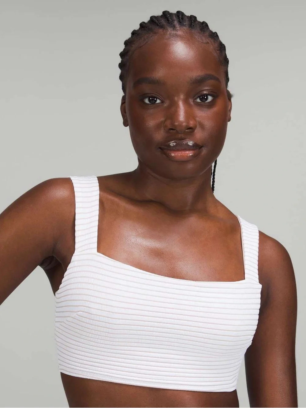 046. Lululemon Smocked Swim Top *B/C Cup Hyper Stripe White Pink Bliss